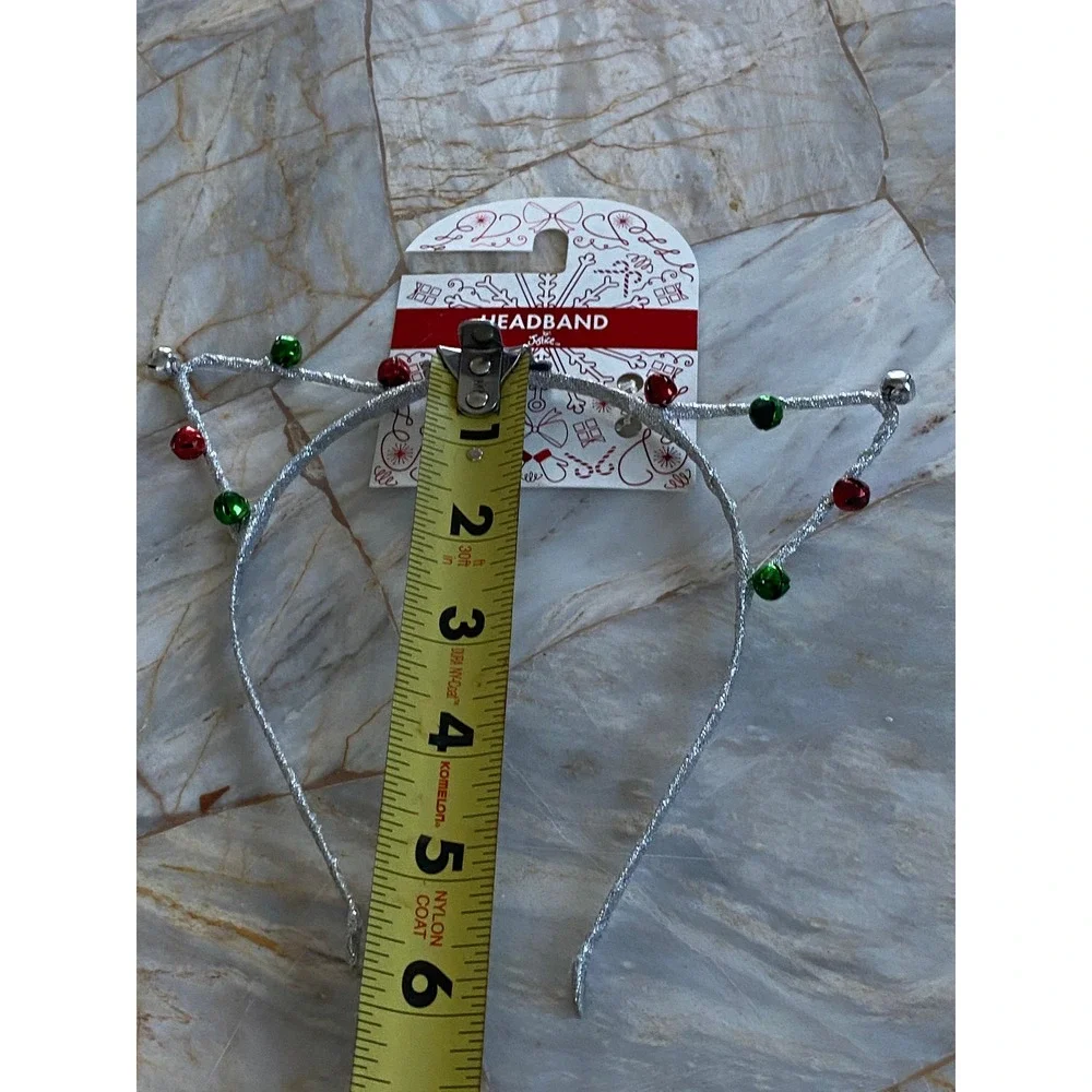 Justice Girls Silver Glitter Cat Ear Headband Red Green Holiday Jingle Bells NEW